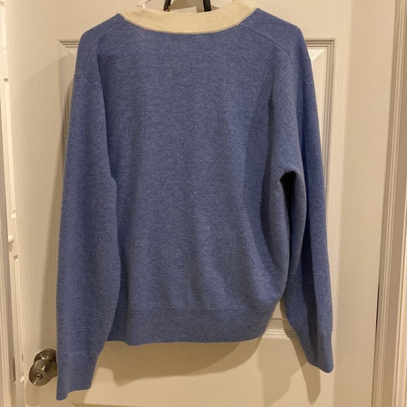 Sandro Cashmere Lucas Pointelle Stitch Light Blue White Cardigan w/Pearl Buttons - Picture 9 of 11